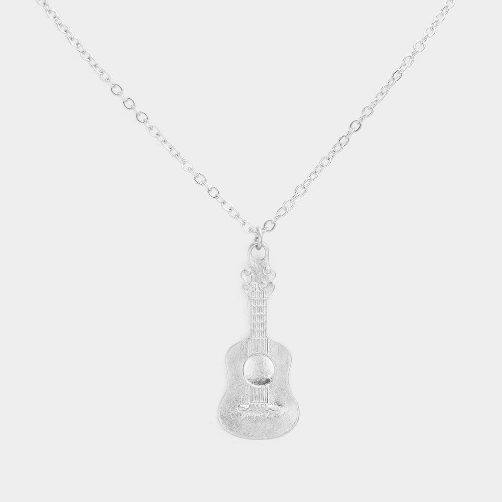Silver Metal Guitar Pendant Necklace - Jewelry Store by Erik Rayo