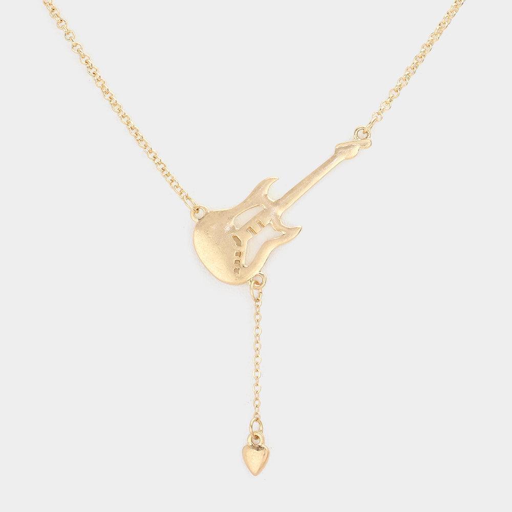Gold Metal Guitar Heart Link Pendant Necklace - Jewelry Store by Erik Rayo