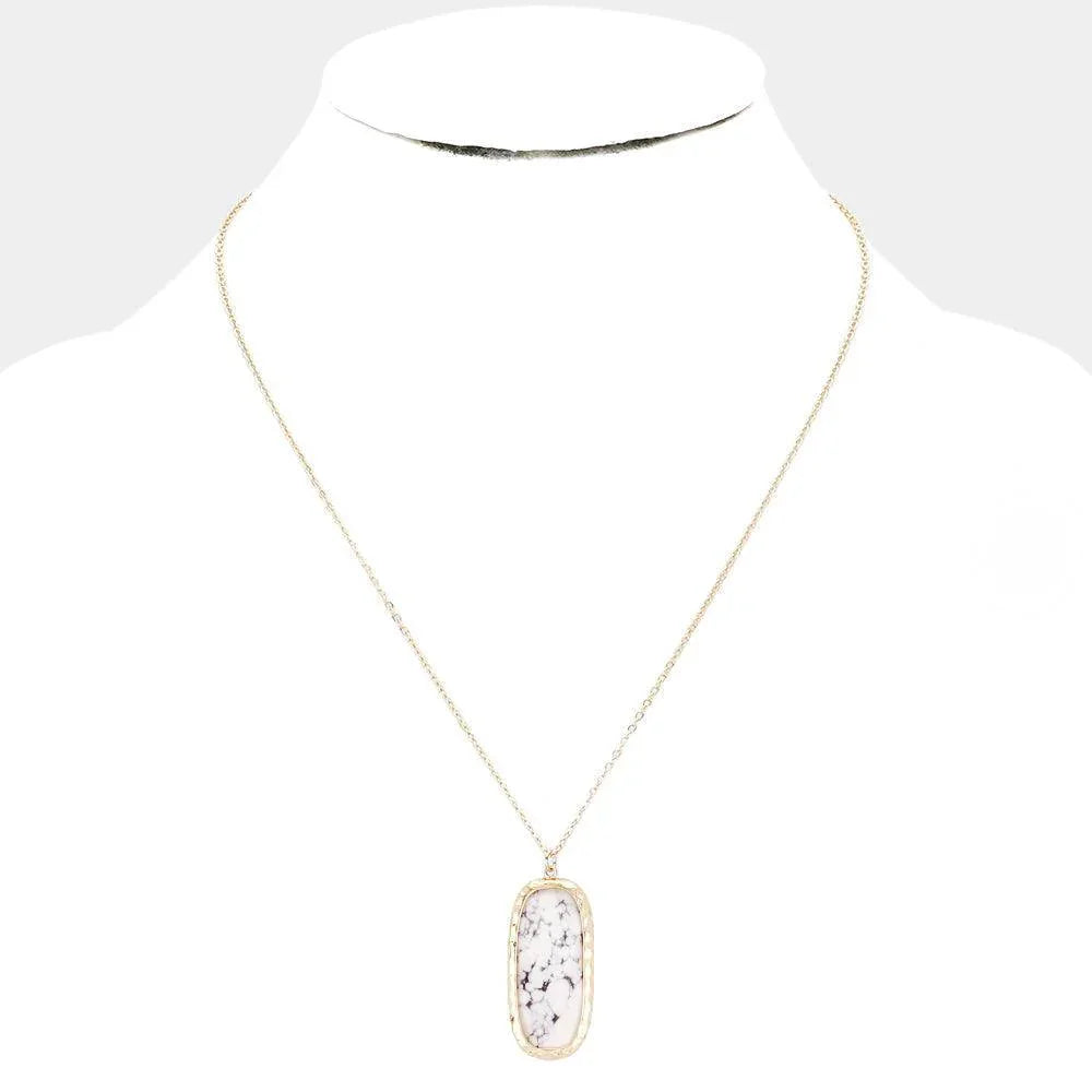 Semi Precious Curved Rectangle Stone Pendant Necklace - Jewelry Store by Erik Rayo
