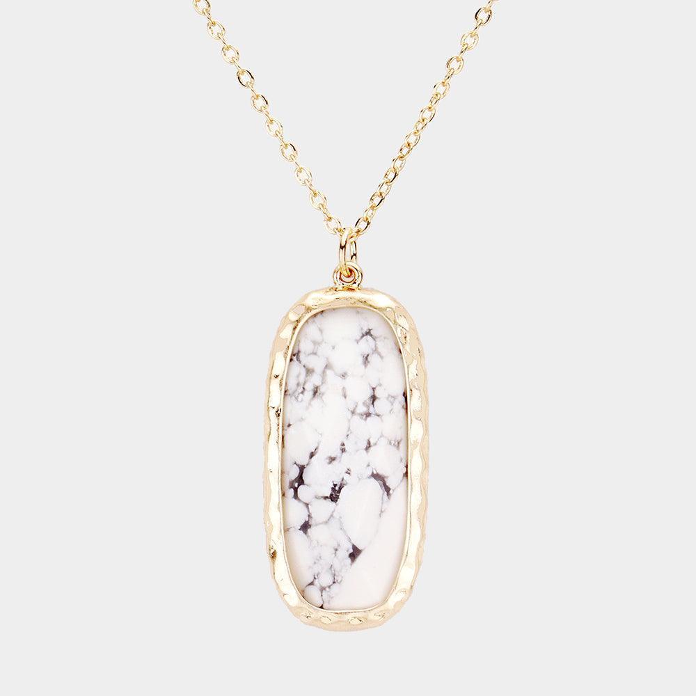 Semi Precious Curved Rectangle Stone Pendant Necklace - Jewelry Store by Erik Rayo