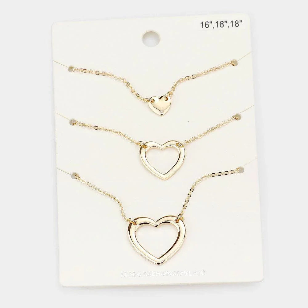 Gold 3PCS - Metal Heart Pendant Necklaces - Jewelry Store by Erik Rayo