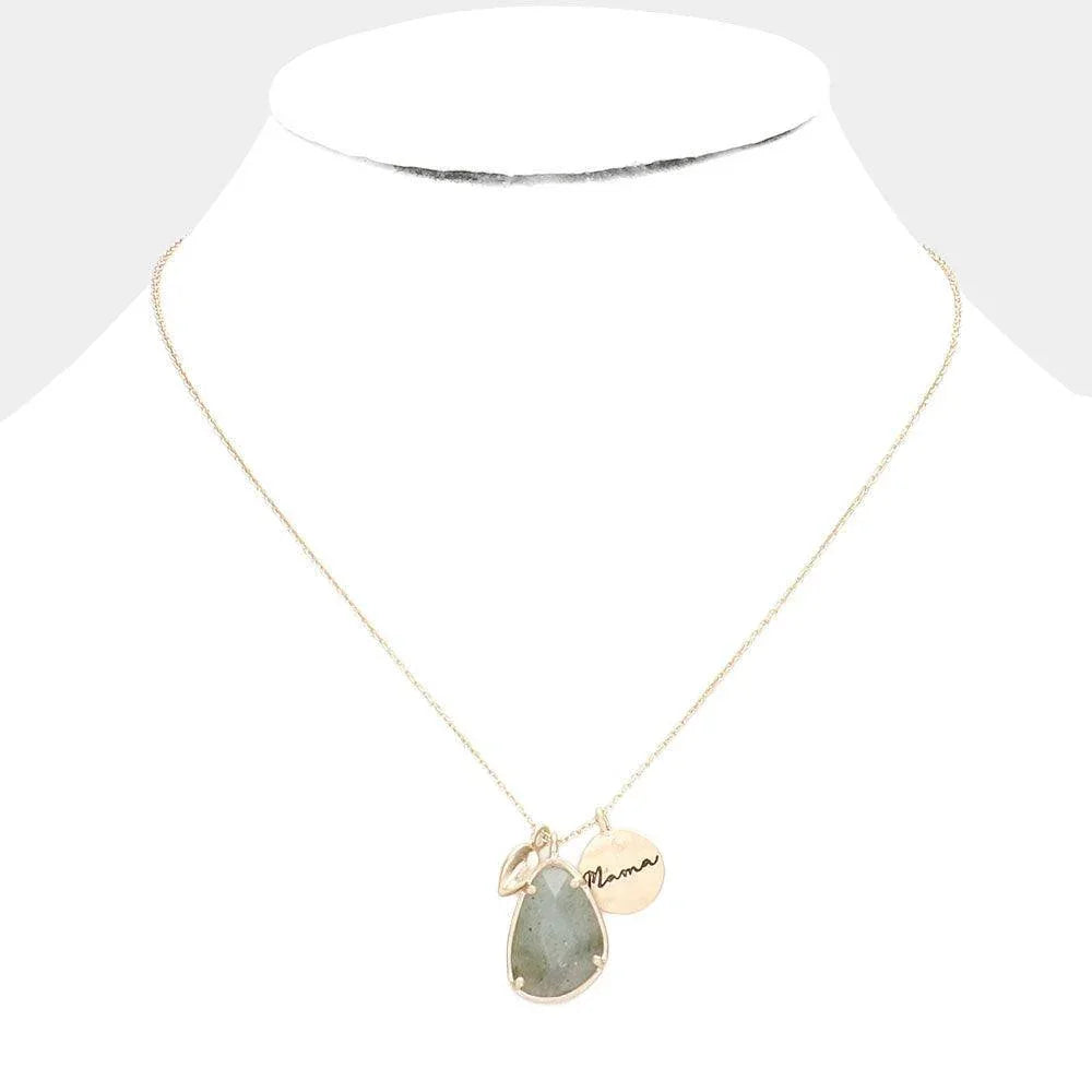 Gray Mama Metal Disc Irregular Teardrop Semi Precious Pendant Necklace - Jewelry Store by Erik Rayo
