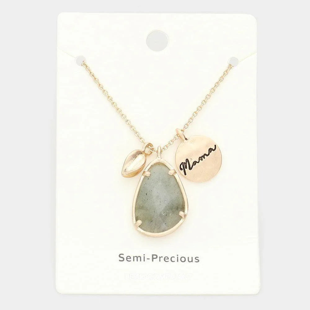 Gray Mama Metal Disc Irregular Teardrop Semi Precious Pendant Necklace - Jewelry Store by Erik Rayo