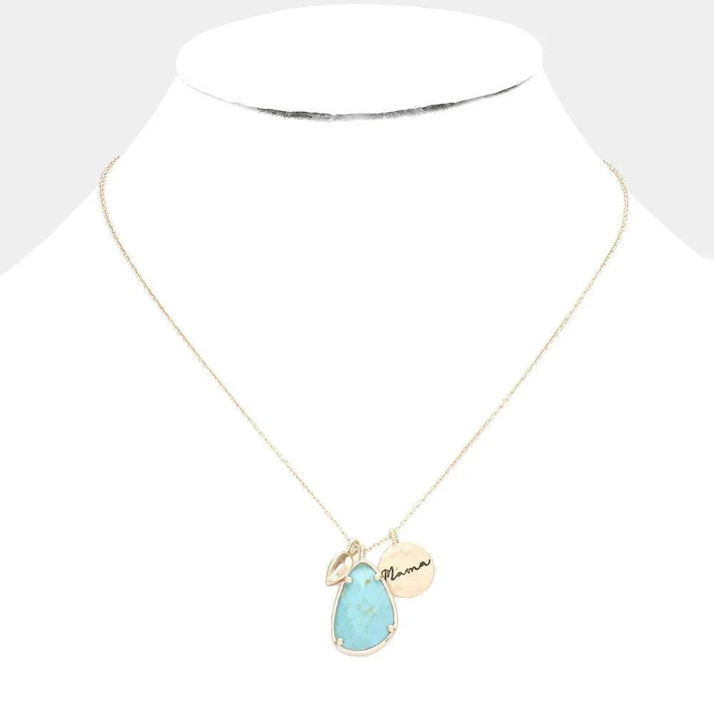 Turquoise Mama Metal Disc Irregular Teardrop Semi Precious Pendant Necklace - Jewelry Store by Erik Rayo