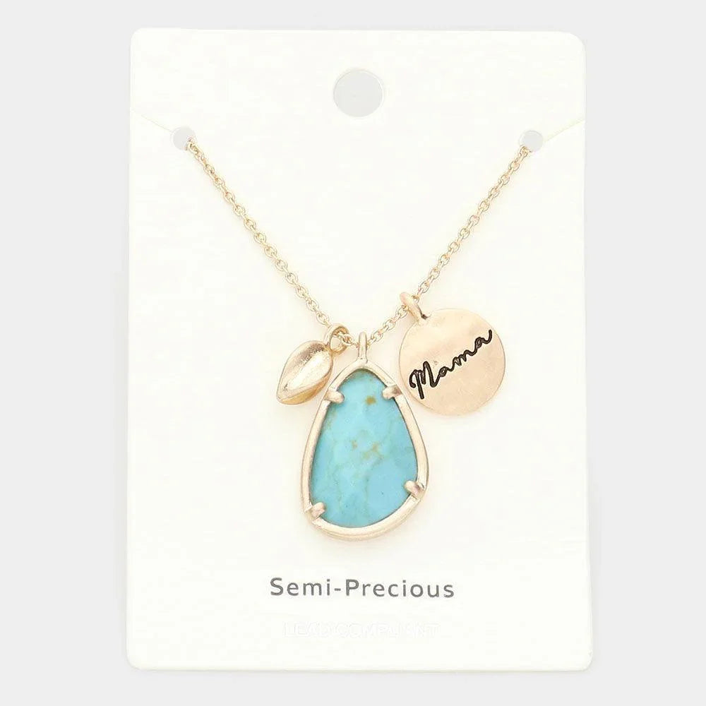 Turquoise Mama Metal Disc Irregular Teardrop Semi Precious Pendant Necklace - Jewelry Store by Erik Rayo