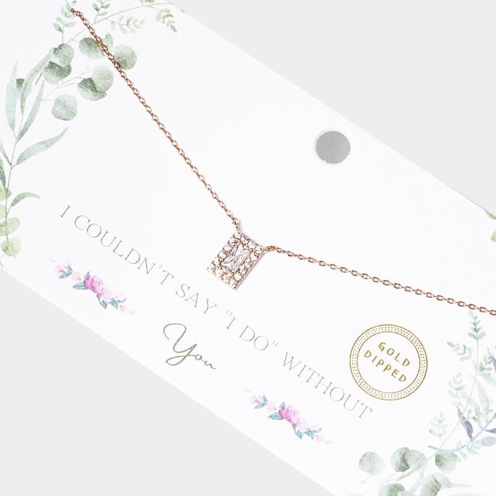 Rose Gold Gold Dipped CZ Rectangle Pendant Necklace