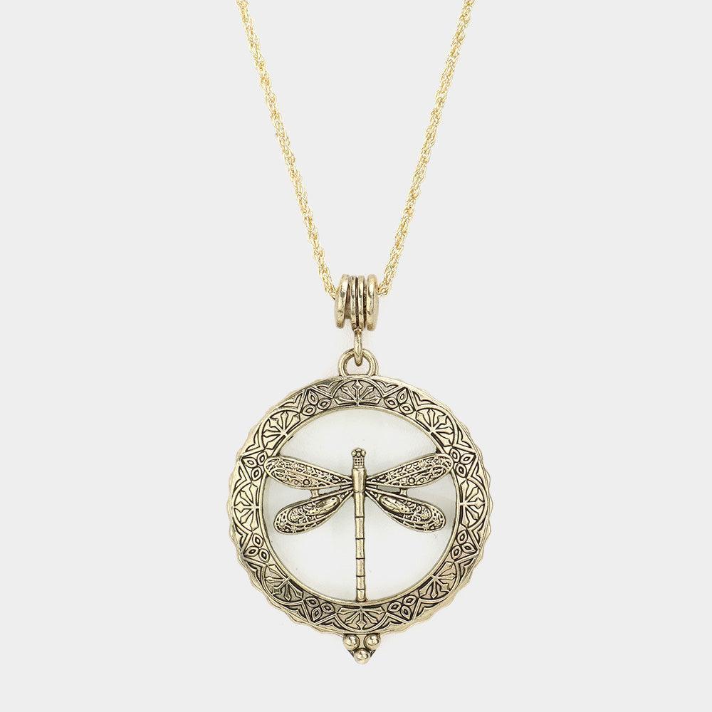 Gold Vintage Dragonfly Magnifying Glass Pendant Necklace - Jewelry Store by Erik Rayo
