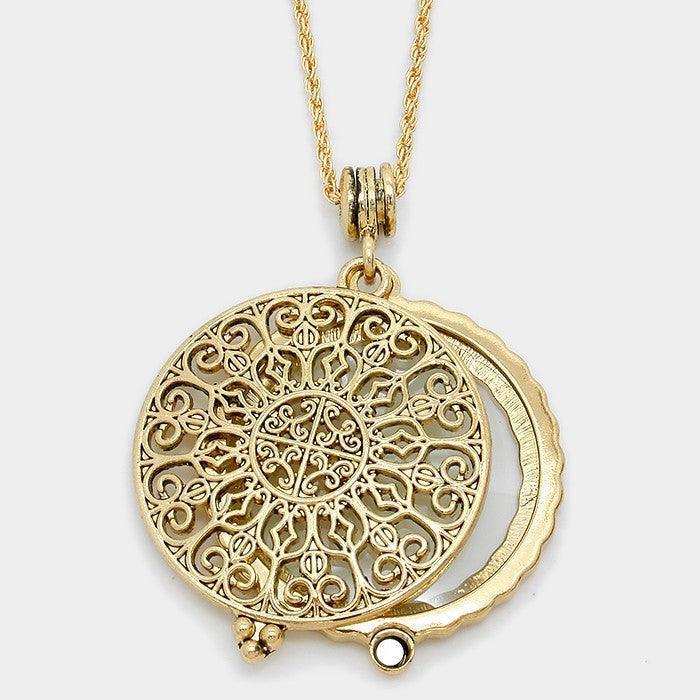 Gold Filigree Magnifying Glass Pendant Necklace - Jewelry Store by Erik Rayo