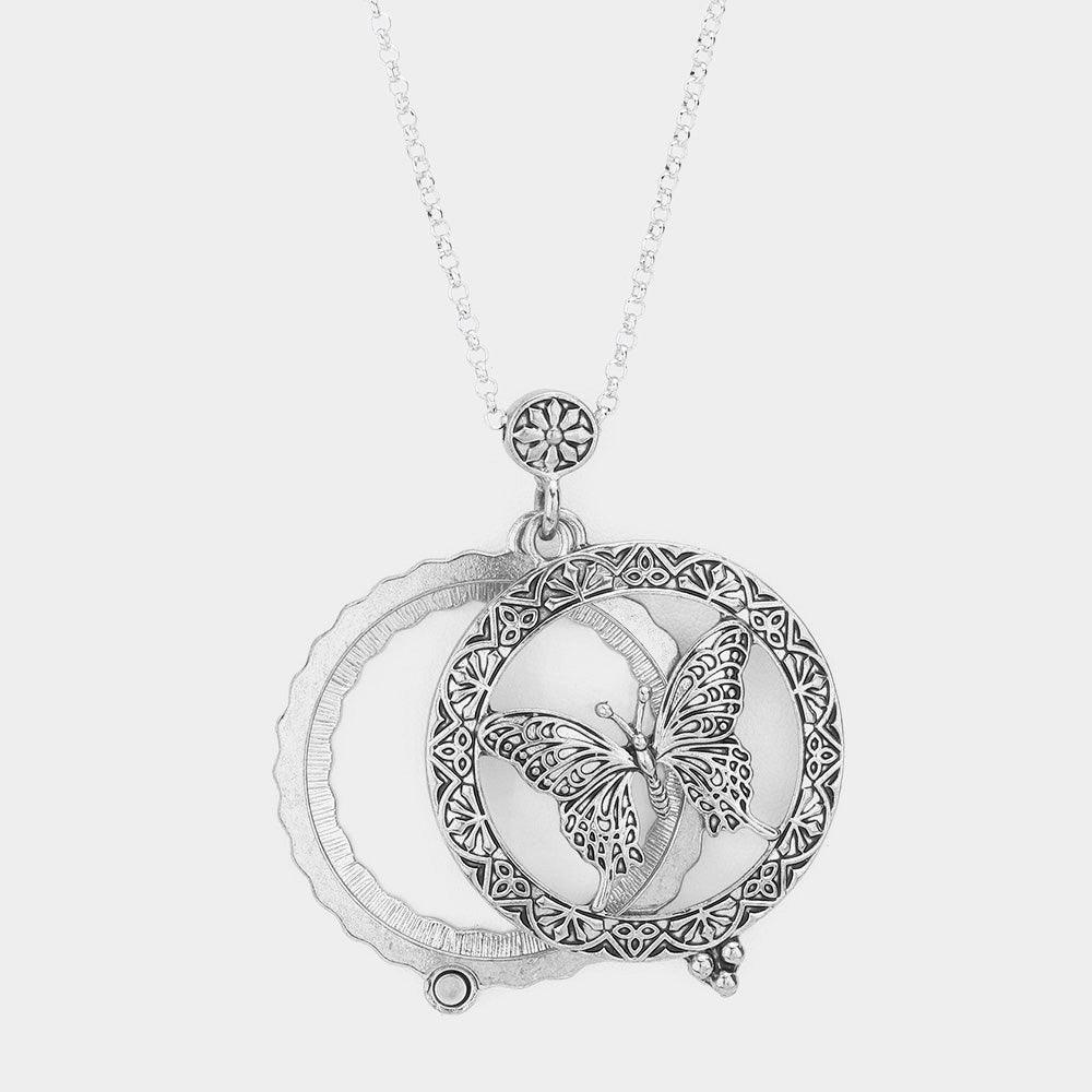 Magnifying glass locket butterfly pendant long necklace - Jewelry Store by Erik Rayo