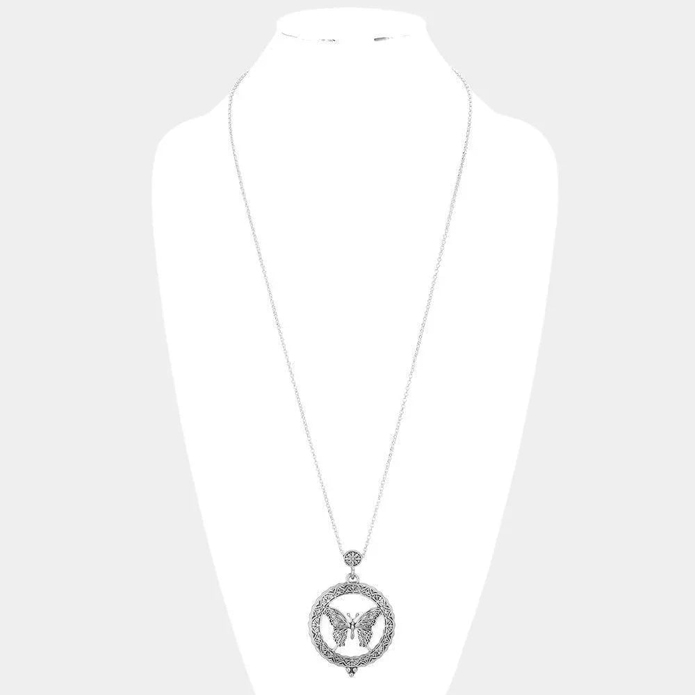 Magnifying glass locket butterfly pendant long necklace - Jewelry Store by Erik Rayo