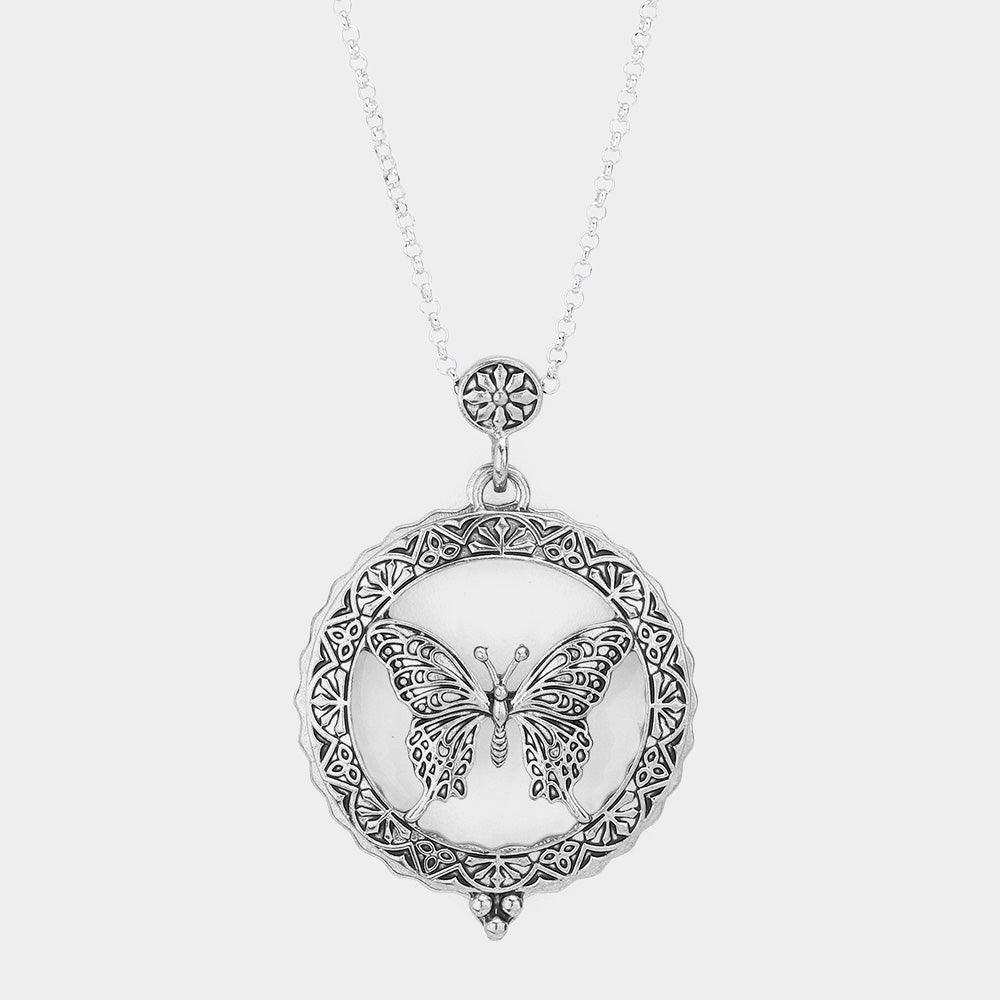 Magnifying glass locket butterfly pendant long necklace - Jewelry Store by Erik Rayo