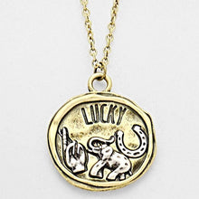 Load image into Gallery viewer, Gold Lucky Wax Seal Metal Pendant Necklace
