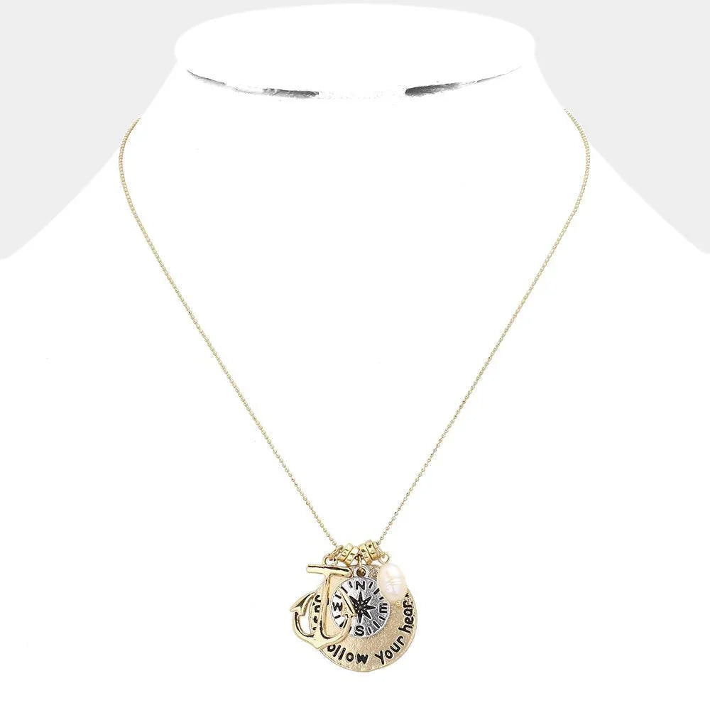 Gold Just Follow Your Heart Message Pendant Necklace - Jewelry Store by Erik Rayo