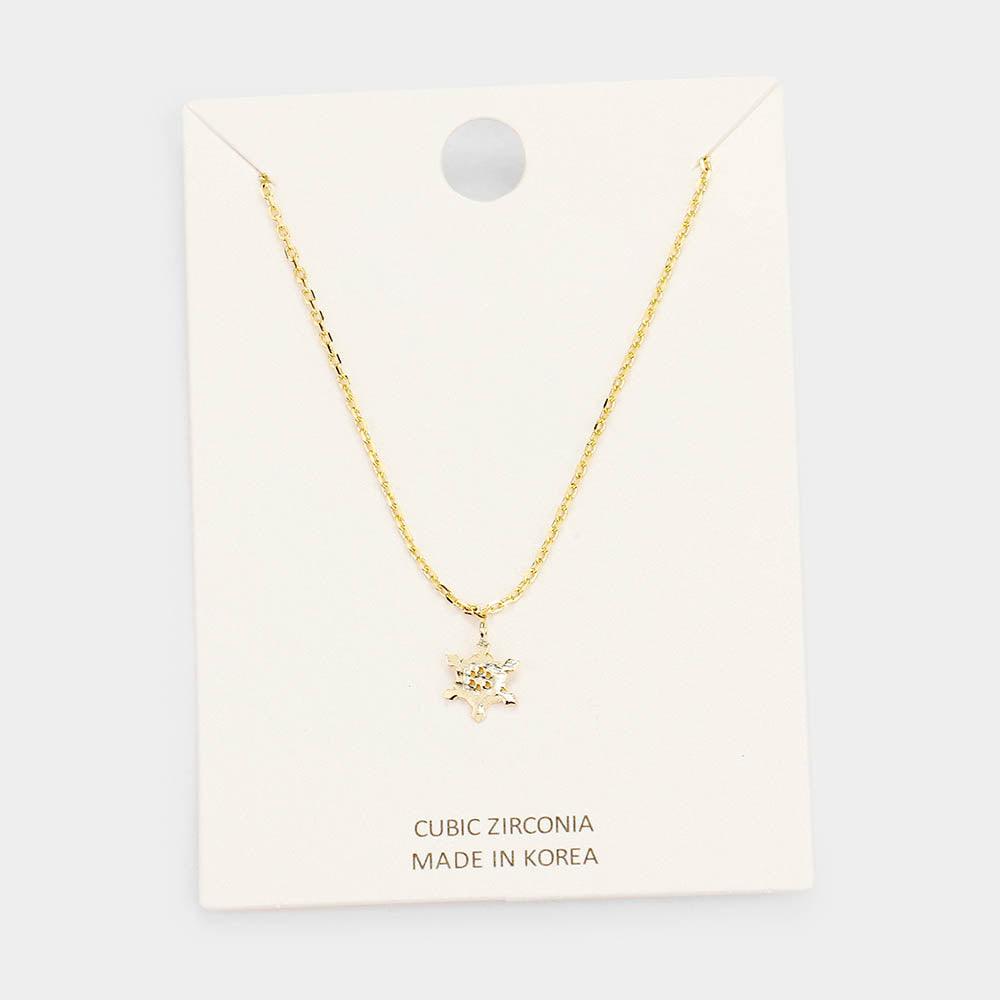 Gold 
CZ Cubic Zirconia Turtle Pendant Necklace