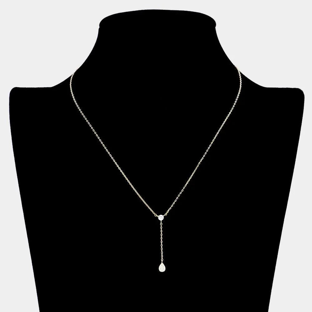 Gold Stone Pointed Teardrop Pendant Y Drop Necklace - Jewelry Store by Erik Rayo