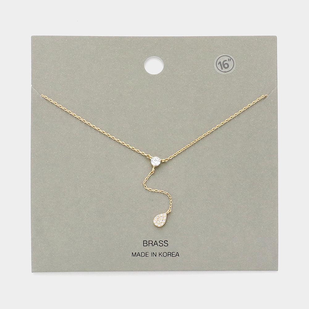 Gold Stone Pointed Teardrop Pendant Y Drop Necklace - Jewelry Store by Erik Rayo