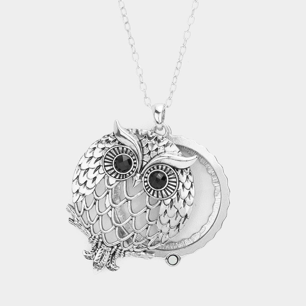 Owl Magnifying Glass Pendant Long Necklace - Jewelry Store by Erik Rayo