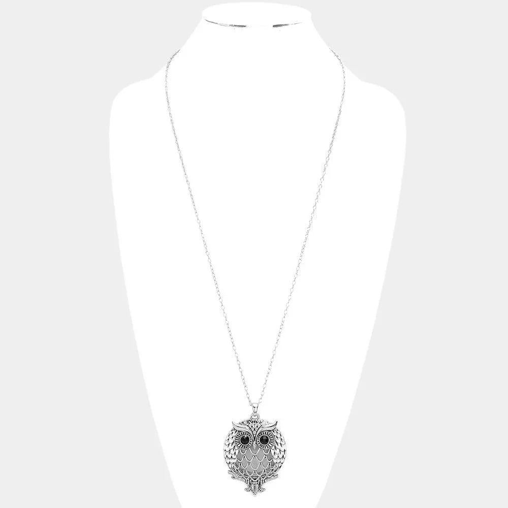 Owl Magnifying Glass Pendant Long Necklace - Jewelry Store by Erik Rayo