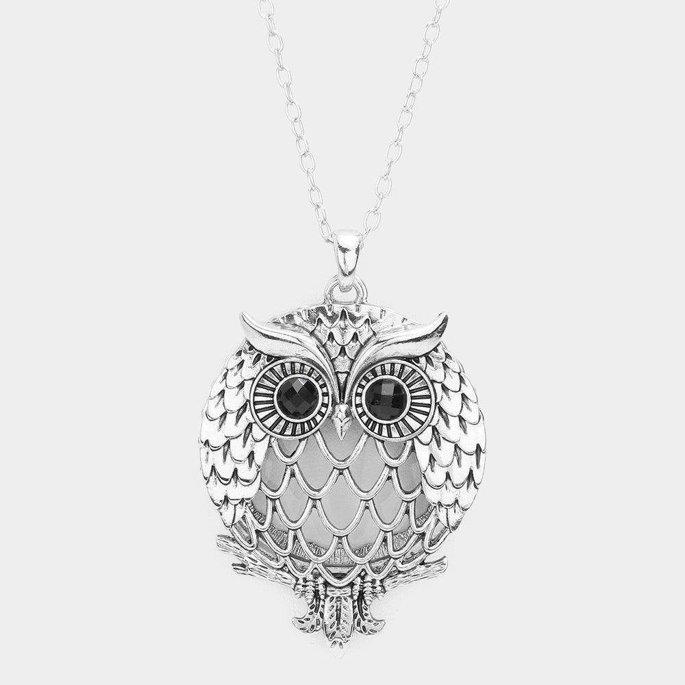Owl Magnifying Glass Pendant Long Necklace - Jewelry Store by Erik Rayo