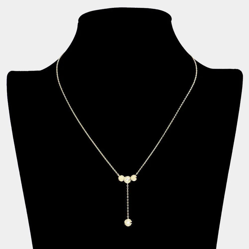 Gold Stone Pointed Triple Flower Pendant Y Drop Necklace - Jewelry Store by Erik Rayo