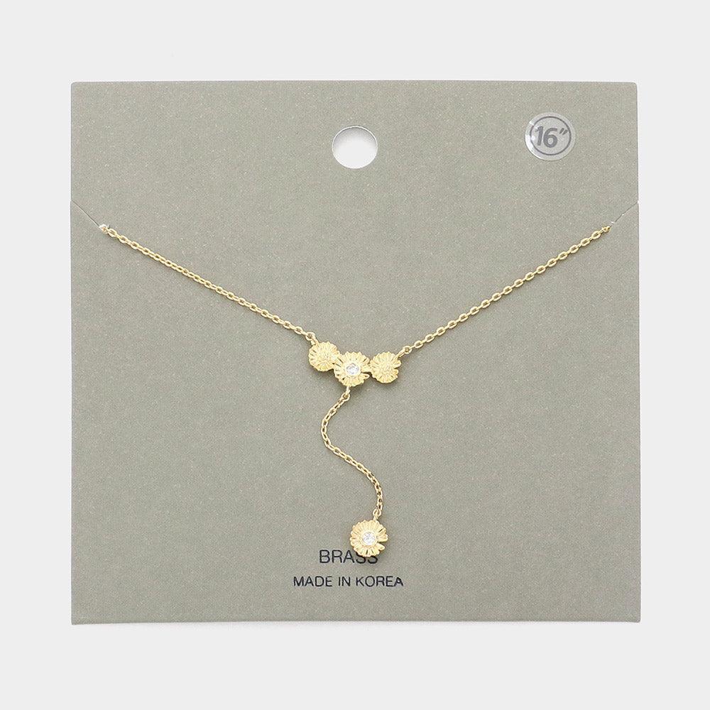 Gold Stone Pointed Triple Flower Pendant Y Drop Necklace - Jewelry Store by Erik Rayo