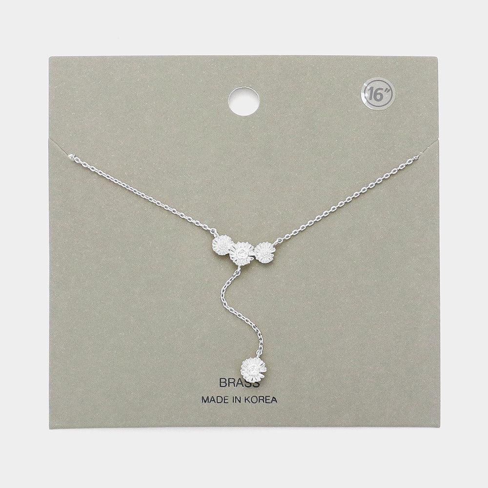 Stone Pointed Triple Flower Pendant Y Drop Necklace - Jewelry Store by Erik Rayo