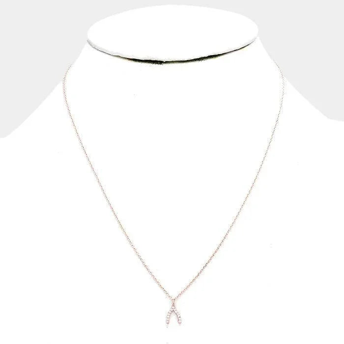Rose Gold Cubic Zirconia Wishbone Pendant Necklace - Jewelry Store by Erik Rayo