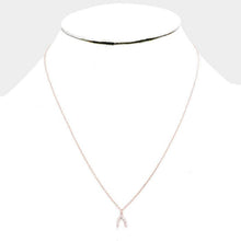 Load image into Gallery viewer, Rose Gold Cubic Zirconia Wishbone Pendant Necklace
