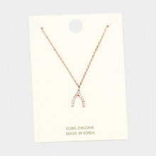 Load image into Gallery viewer, Rose Gold Cubic Zirconia Wishbone Pendant Necklace
