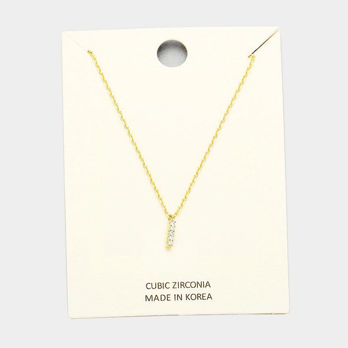 Gold 'I' Cubic Zirconia Monogram Pendant Necklace