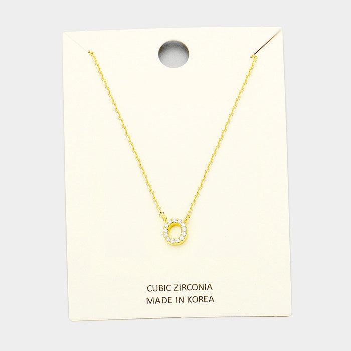 Gold 'O' Cubic Zirconia Monogram Pendant Necklace