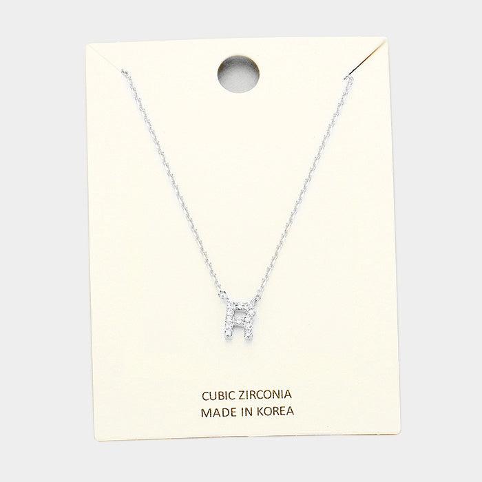 Clear 'R' Cubic Zirconia Monogram Pendant Necklace