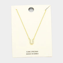 Load image into Gallery viewer, Gold &#39;U&#39; Cubic Zirconia Monogram Pendant Necklace
