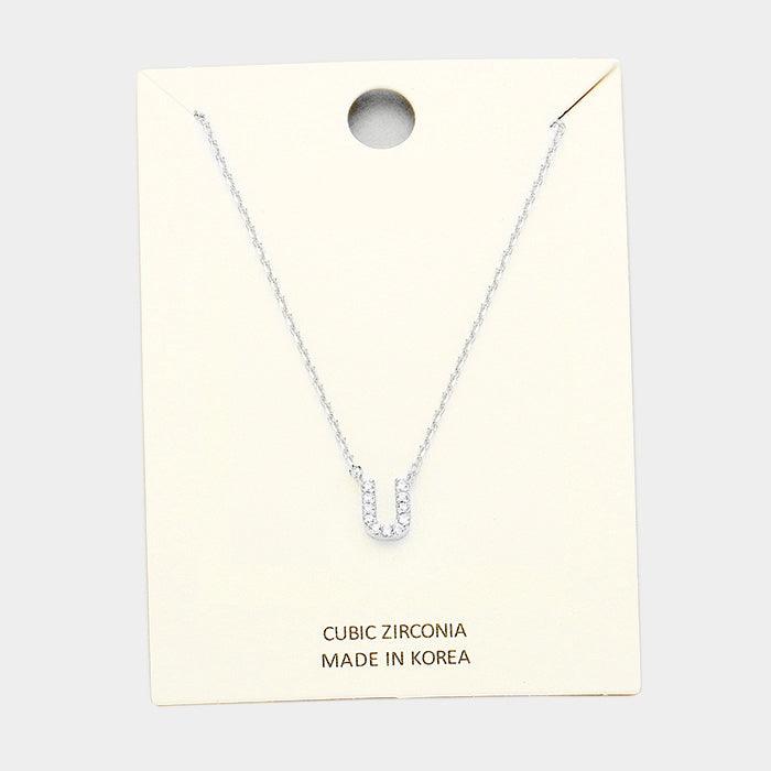 Clear 'U' Cubic Zirconia Monogram Pendant Necklace