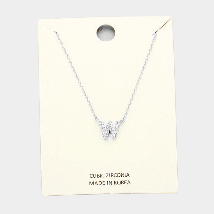 Clear 'W' Cubic Zirconia Monogram Pendant Necklace