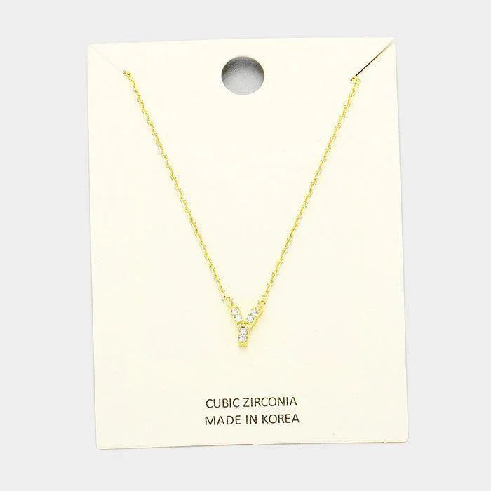 Gold 'Y' Cubic Zirconia Monogram Pendant Necklace - Jewelry Store by Erik Rayo