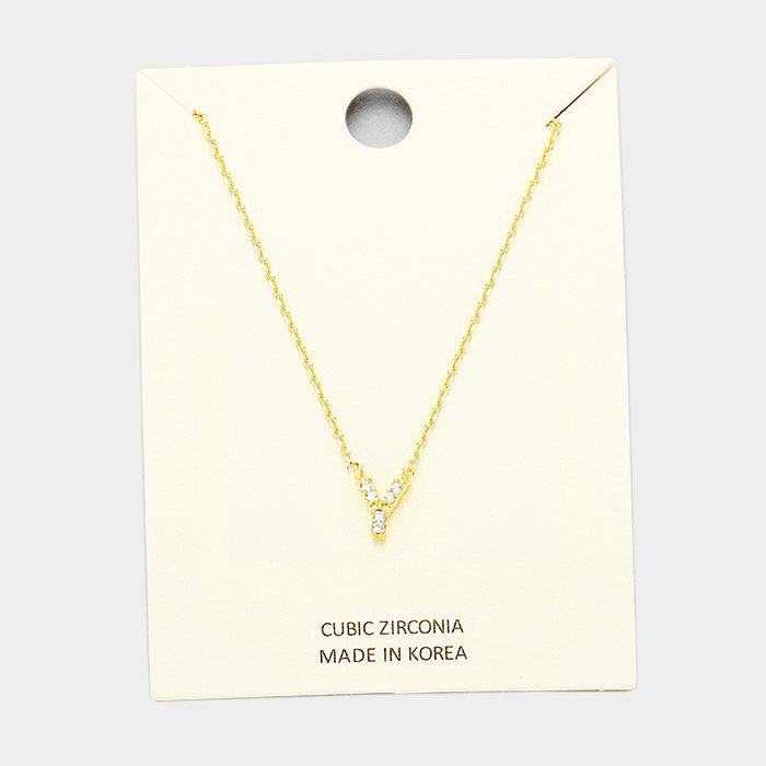 Gold 'Y' Cubic Zirconia Monogram Pendant Necklace