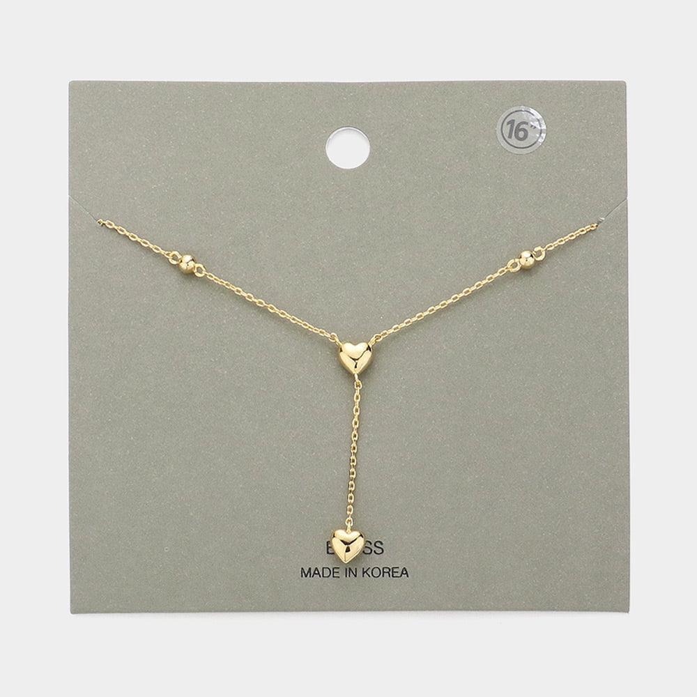 Gold Metal Heart Y Drop Necklace - Jewelry Store by Erik Rayo