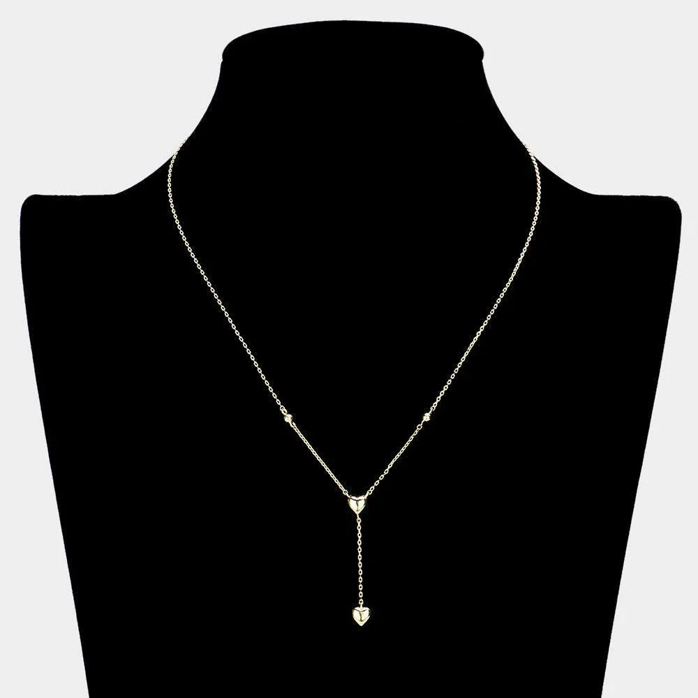 Gold Metal Heart Y Drop Necklace - Jewelry Store by Erik Rayo