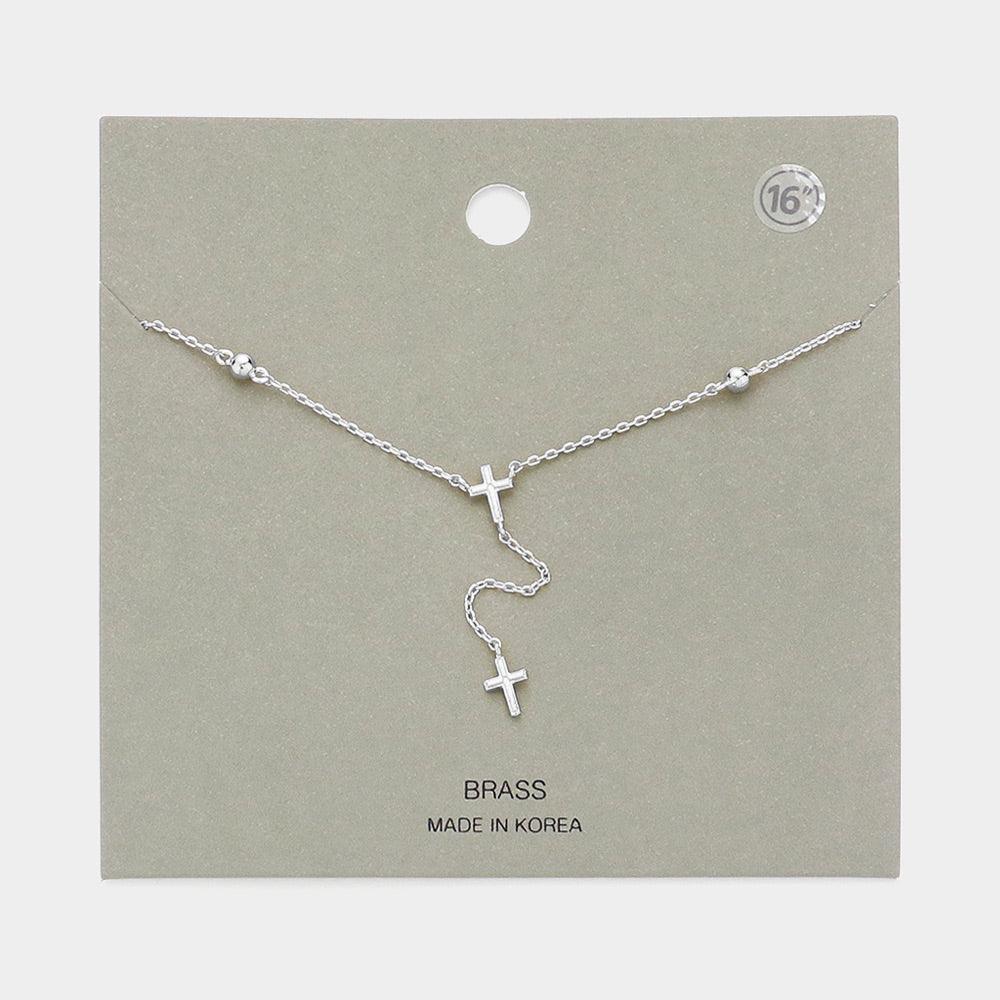 Metal Cross Pendant Y Drop Necklace