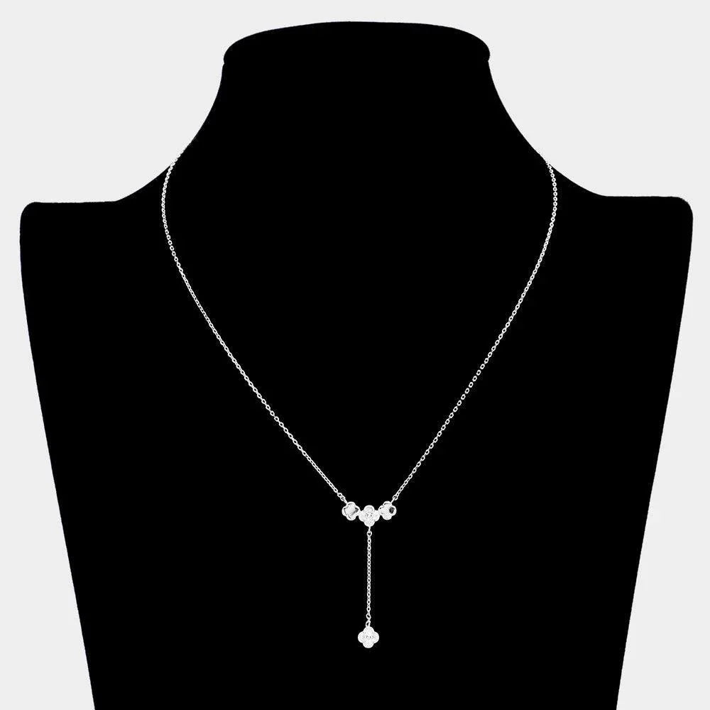 Metal Triple Quatrefoil Pendant Y Drop Necklace - Jewelry Store by Erik Rayo