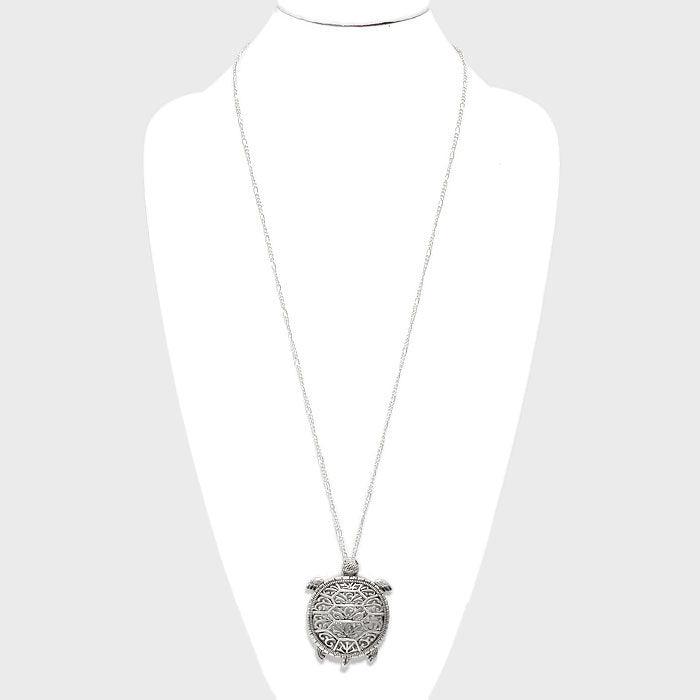 2-Layers Turtle Pendant with Glass Disc Necklace - Jewelry Store by Erik Rayo