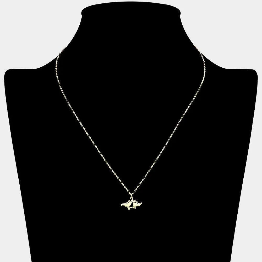 Gold Brass Metal Dinosaur Pendant Necklace - Jewelry Store by Erik Rayo