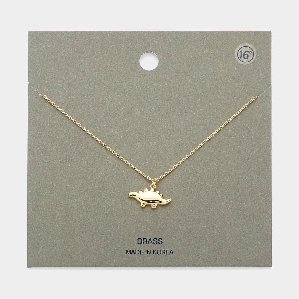 Gold Brass Metal Dinosaur Pendant Necklace - Jewelry Store by Erik Rayo