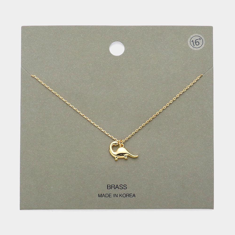 Gold Brass Metal Dinosaur Pendant Necklace - Jewelry Store by Erik Rayo
