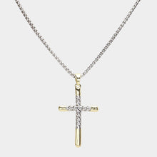 Load image into Gallery viewer, Gold 14K Gold Plated Two Tone Textured Cross Pendant Necklace
