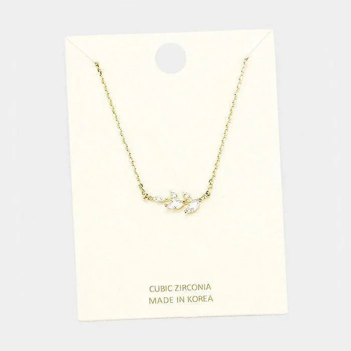 Gold Cubic Zirconia Leaf Pendant Necklace - Jewelry Store by Erik Rayo