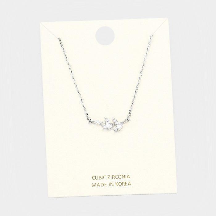 Clear Cubic Zirconia Leaf Pendant Necklace