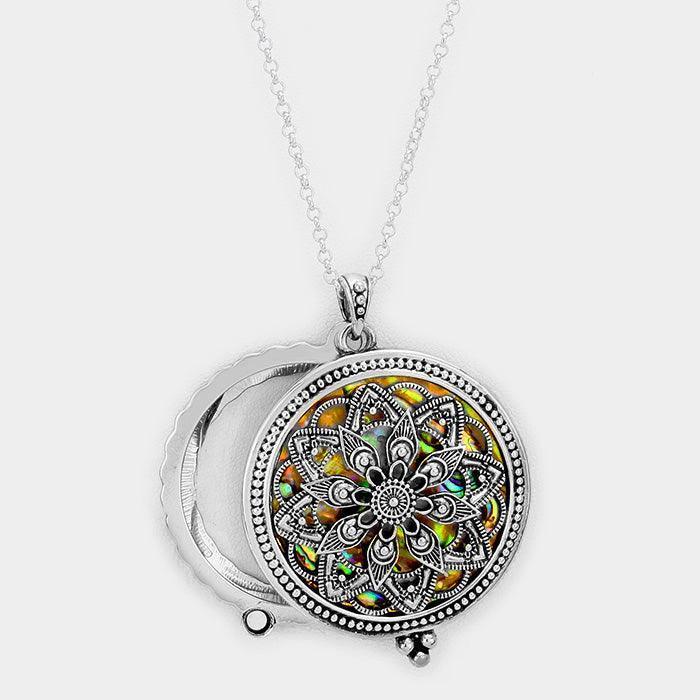 Antique Patterned Magnifying Glass Locket Pendant Long Necklace - Jewelry Store by Erik Rayo