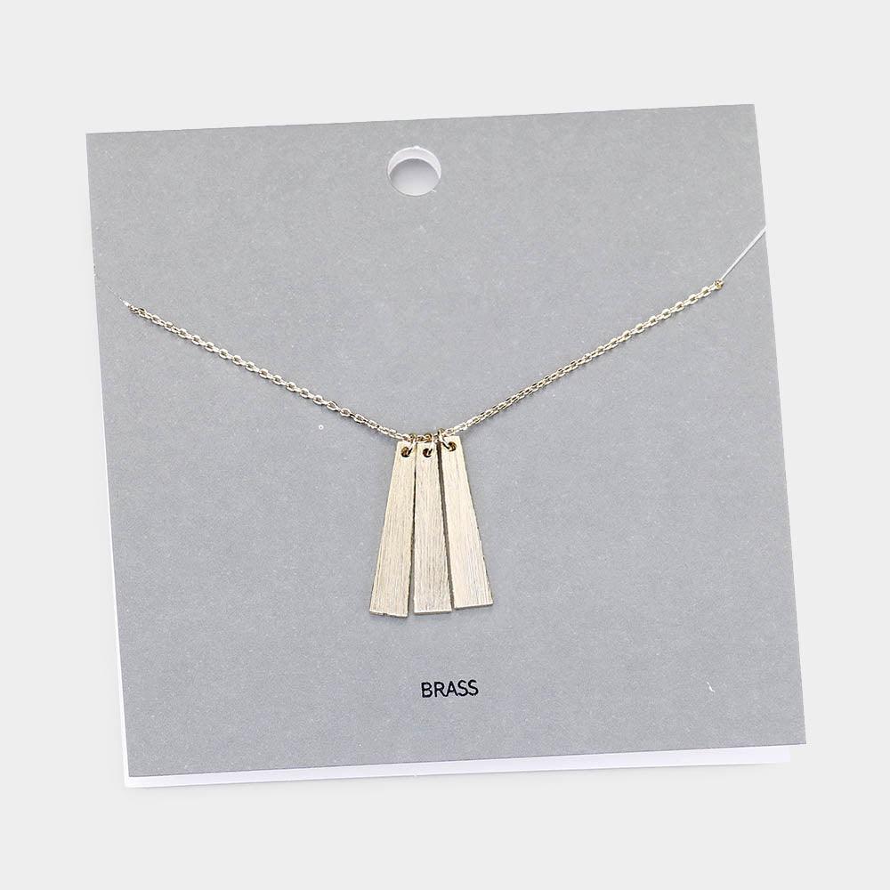 Gold Brass Metal Triple Irregular Rectangle Pendant Necklace